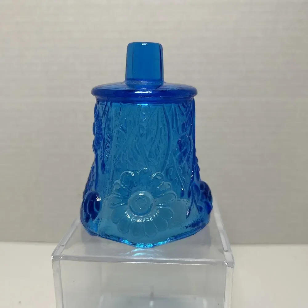 MCM Blue Glass Pegged Cup Votive Sconce Candle Holder Floral Daisy Tulip